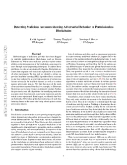 Detecting Malicious Accounts showing Adversarial Behavior in
  Permissionless Blockchains