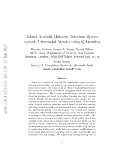 Robust Android Malware Detection System against Adversarial Attacks
  using Q-Learning