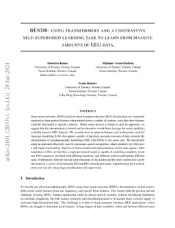BENDR: using transformers and a contrastive self-supervised learning
  task to learn from massive amounts of EEG data
