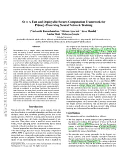 S++: A Fast and Deployable Secure-Computation Framework for
  Privacy-Preserving Neural Network Training