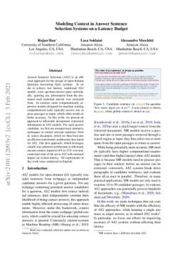 Modeling Context in Answer Sentence Selection Systems on a Latency
  Budget