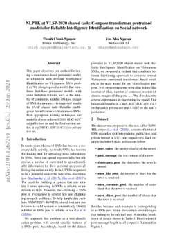 NLPBK at VLSP-2020 shared task: Compose transformer pretrained models
  for Reliable Intelligence Identification on Social network