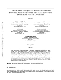 An Unsupervised Language-Independent Entity Disambiguation Method and
  its Evaluation on the English and Persian Languages