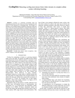 CyclingNet: Detecting cycling near misses from video streams in complex
  urban scenes with deep learning