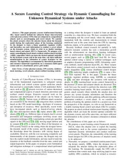 A Secure Learning Control Strategy via Dynamic Camouflaging for Unknown
  Dynamical Systems under Attacks