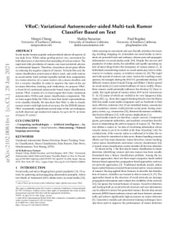 VRoC: Variational Autoencoder-aided Multi-task Rumor Classifier Based on
  Text