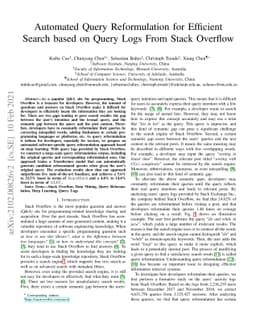 Automated Query Reformulation for Efficient Search based on Query Logs
  From Stack Overflow