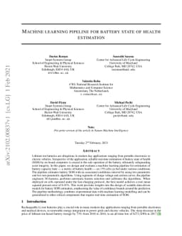 Machine learning pipeline for battery state of health estimation