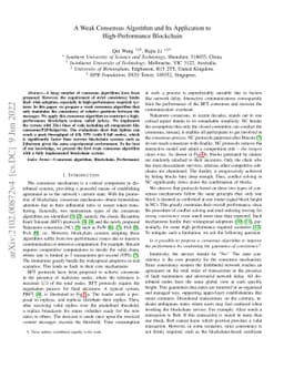 A Weak Consensus Algorithm and Its Application to High-Performance
  Blockchain