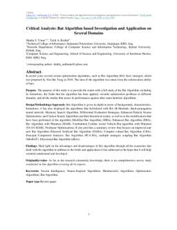 Critical Analysis: Bat Algorithm based Investigation and Application on
  Several Domains
