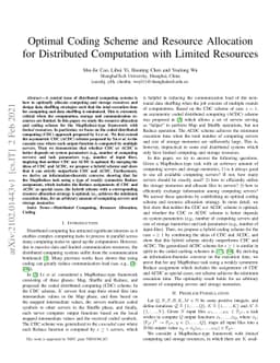 Optimal Coding Scheme and Resource Allocation for Distributed
  Computation with Limited Resources