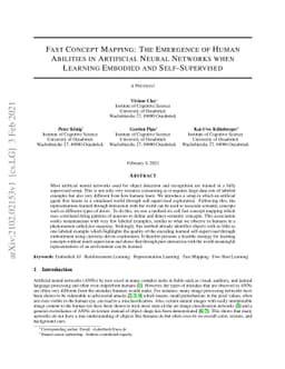Fast Concept Mapping: The Emergence of Human Abilities in Artificial
  Neural Networks when Learning Embodied and Self-Supervised