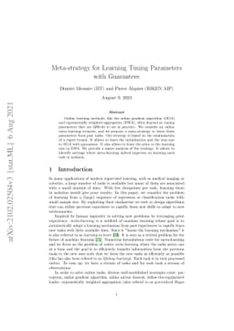 Meta-strategy for Learning Tuning Parameters with Guarantees