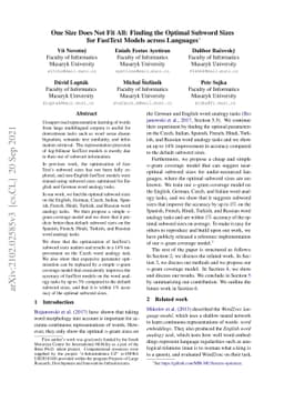 One Size Does Not Fit All: Finding the Optimal Subword Sizes for
  FastText Models across Languages