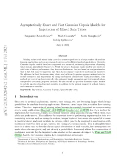 Asymptotically Exact and Fast Gaussian Copula Models for Imputation of
  Mixed Data Types