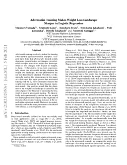 Adversarial Training Makes Weight Loss Landscape Sharper in Logistic
  Regression