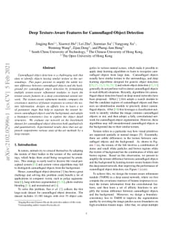 Deep Texture-Aware Features for Camouflaged Object Detection