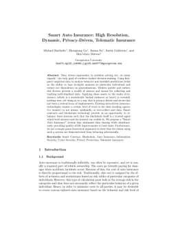 Smart Auto Insurance: High Resolution, Dynamic, Privacy-Driven,
  Telematic Insurance