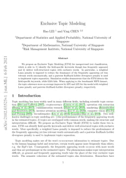 Exclusive Topic Modeling
