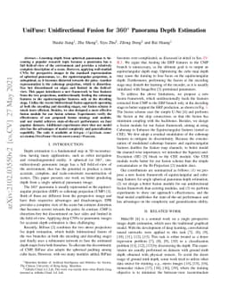 UniFuse: Unidirectional Fusion for 360$^{\circ}$ Panorama Depth
  Estimation