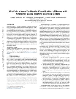 What's in a Name? -- Gender Classification of Names with Character Based
  Machine Learning Models