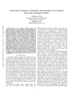 Adversarial Training of Variational Auto-encoders for Continual
  Zero-shot Learning(A-CZSL)