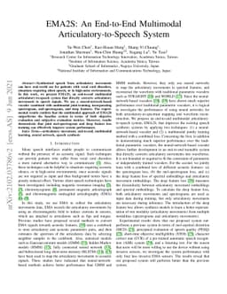 EMA2S: An End-to-End Multimodal Articulatory-to-Speech System