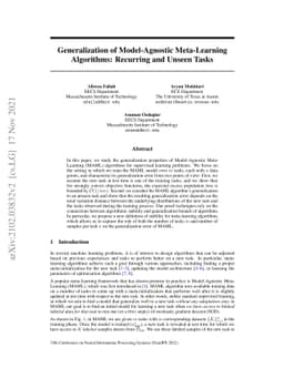 Generalization of Model-Agnostic Meta-Learning Algorithms: Recurring and
  Unseen Tasks