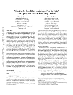 "Short is the Road that Leads from Fear to Hate": Fear Speech in Indian
  WhatsApp Groups