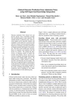 Clinical Outcome Prediction from Admission Notes using Self-Supervised
  Knowledge Integration
