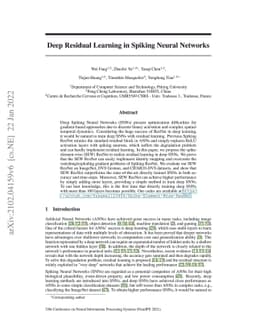 Deep Residual Learning in Spiking Neural Networks
