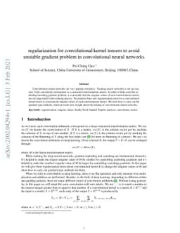 Regularization for convolutional kernel tensors to avoid unstable
  gradient problem in convolutional neural networks