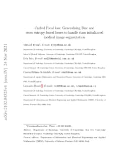 Unified Focal loss: Generalising Dice and cross entropy-based losses to
  handle class imbalanced medical image segmentation