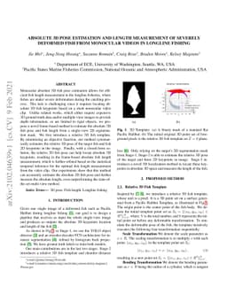 Absolute 3D Pose Estimation and Length Measurement of Severely Deformed
  Fish from Monocular Videos in Longline Fishing