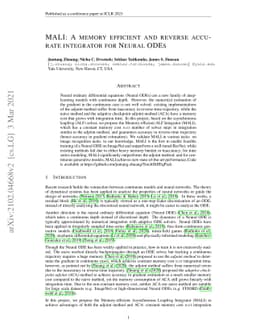 MALI: A memory efficient and reverse accurate integrator for Neural ODEs