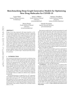 Benchmarking Deep Graph Generative Models for Optimizing New Drug
  Molecules for COVID-19