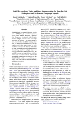 AuGPT: Auxiliary Tasks and Data Augmentation for End-To-End Dialogue
  with Pre-Trained Language Models