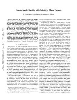 Nonstochastic Bandits with Infinitely Many Experts