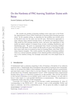 On the Hardness of PAC-learning Stabilizer States with Noise