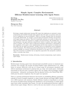 Simple Agent, Complex Environment: Efficient Reinforcement Learning with
  Agent States