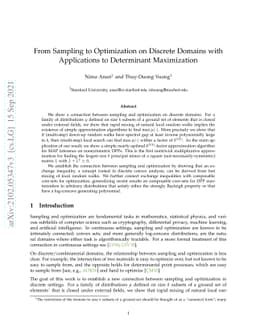 From Sampling to Optimization on Discrete Domains with Applications to
  Determinant Maximization