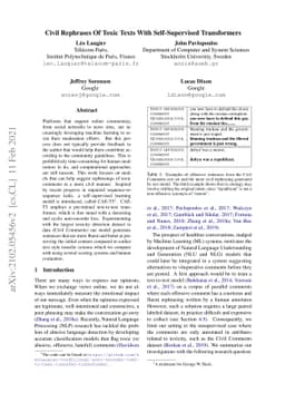 Civil Rephrases Of Toxic Texts With Self-Supervised Transformers