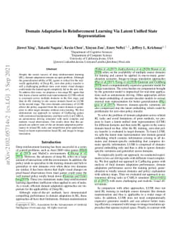 Domain Adaptation In Reinforcement Learning Via Latent Unified State
  Representation