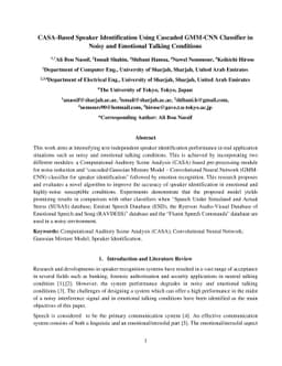 CASA-Based Speaker Identification Using Cascaded GMM-CNN Classifier in
  Noisy and Emotional Talking Conditions