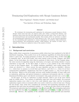 Terminating grid exploration with myopic luminous robots