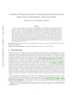 Synthesis of Winning Attacks on Communication Protocols using
  Supervisory Control Theory: Two Case Studies