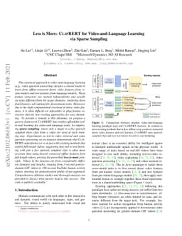 Less is More: ClipBERT for Video-and-Language Learning via Sparse
  Sampling