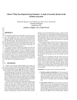 I Know What You Imported Last Summer: A study of security threats in
  thePython ecosystem