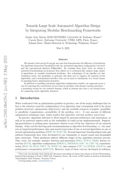 Towards Large Scale Automated Algorithm Design by Integrating Modular
  Benchmarking Frameworks