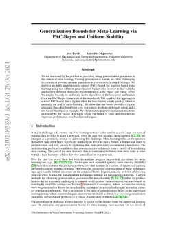 Generalization Bounds for Meta-Learning via PAC-Bayes and Uniform
  Stability